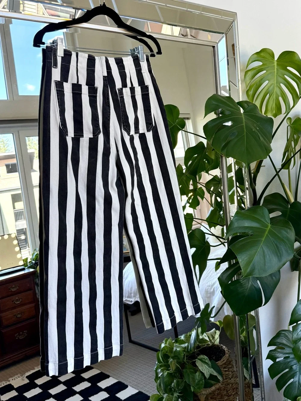 Black & White Striped Wide Leg Cropped Jeans